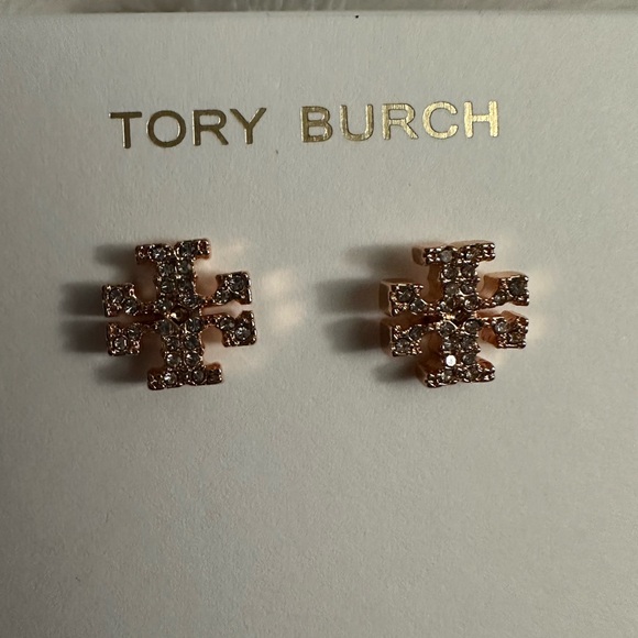 Tory Burch Kira Pave Stud Earrings in Rose & Crystals Gold Tone NWT - Picture 4 of 8